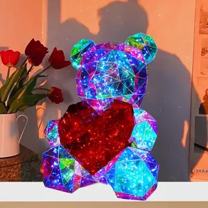 2024 Teddybeer Led Licht Tafellamp Kleurrijke Huisdier Holografische Film Verjaardagsfeestje Decoratie 30Cm Verjaardagscadeau