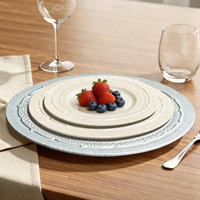 Platos base de cerámica azul claro para bodas, plato inferior de porcelana texturizada de lujo de 33 cm (13 pulgadas).