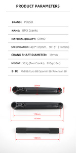 Juego de Bielas POLSO BC01 de 19 mm y 48 Estrías para Bicicleta BMX, Cromadas en Plata y Negro, Bielas de <span class=keywords><strong>Cromoly</strong></span> para BMX - Product Image 6