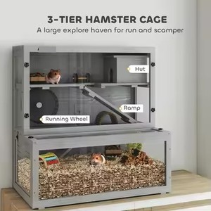 Cage à hamsters et gerbilles <span class=keywords><strong>en</strong></span> bois à 3 niveaux <span class=keywords><strong>avec</strong></span> rampes à roulettes, panneaux de visualisation amovibles, 80x50x84cm, <span class=keywords><strong>en</strong></span> sapin gris et structure <span class=keywords><strong>en</strong></span> <span class=keywords><strong>plastique</strong></span> - Product Image 5