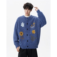 Frühlings- und Herbst-Strickjacke für Herren mit Blumenstickerei, Atmungsaktiv, Modisch, Vielseitig Kombinierbar, Einreihig