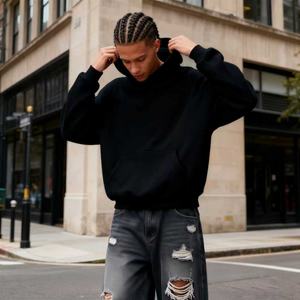 TKAN326D sérigraphie personnalisée surdimensionné décontracté haute qualité poids lourd couleur unie sans cordon de serrage à capuche - Product Image 1