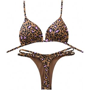 FOXA Conjunto de bikini de 2 piezas con estampado de guepardo para mujer, top con tirantes finos y tanga, traje de baño atrevido - Product Image 1