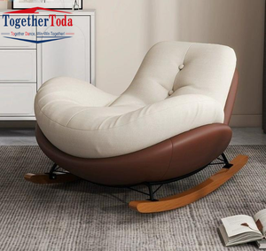 Fauteuil à bascule élégant et rembourré avec coussins épais et base en bois, chaise longue confortable pour chambre à coucher - Product Image 1