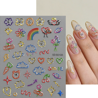 Stiker Kuku Gel Lembut 5D Desain Seni Prancis Motif Bunga Perekat Sendiri Tidak Beracun DIY Kuku Tempel untuk Dekorasi Manikur