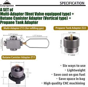 อะแดปเตอร์เติมแก๊สบิวเทนสำหรับแคมป์ปิ้งกลางแจ้ง CAMPINGMOON แบบมัลติ-อะแดปเตอร์ สำหรับถังแก๊สบิวเทนและโพรเพน รุ่น Z15+Z11+Z22 - Product Image 2