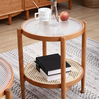 Table basse moderne en bois massif, meuble d'angle, rond, en verre, en rotin, pour salon, offre spéciale