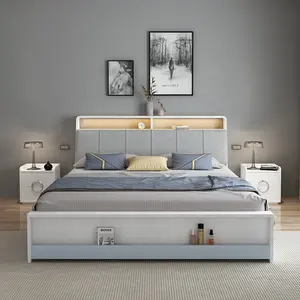 Cadre de lit Led en bois blanc, 24 pièces, taille King, une nuage de coton, couette avec tiroirs et rangement