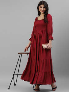 Vestido Largo de Rayón Sólido para Mujer, Estilo A-Line, Festivo, Elegante, Casual, Moderno, Talla Grande, de Una Pieza - Product Image 1