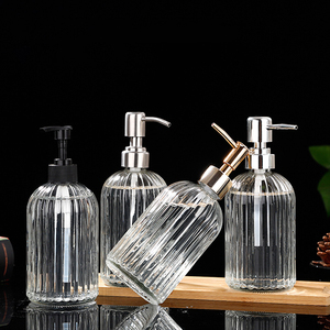 wholesale clear amber color refillable 400ml glass soap dispenser bottle with Stainless steel pump