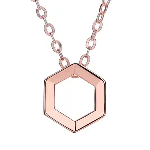 Manufacturers Simple Hollow Hexagon Necklace Women Geometric Pendant Necklace 925 Sterling Silver Jewelry