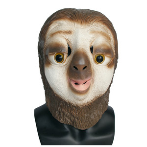 Máscara de Látex de Perezoso de Cabeza Completa Marrón/Blanco con Textura Realista, Ojos Amarillos Brillantes, Boca Sonriente Adorable, Suave y Cómoda para Fiesta de Halloween - Product Image 1