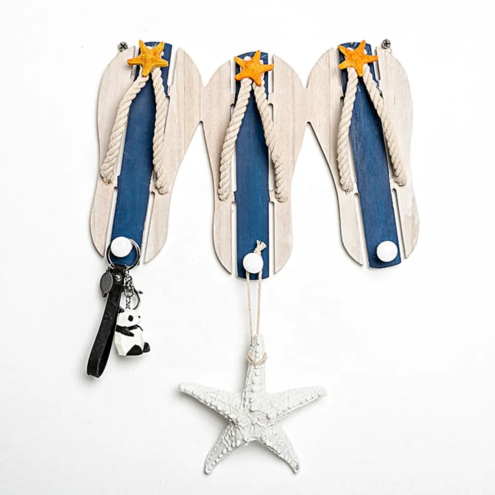 Mediterranean Style Wooden Hook Coat Hook Slippers Beach Creative Gifts Wall Hanger Key Holder