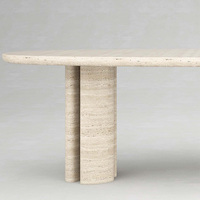 Table à manger en marbre travertin, plateau ovale, pieds en pierre à double cylindre, mobilier de salle à manger moderne et luxueux, maison de rêve
