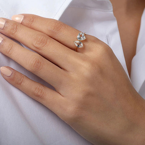 Anillo Personalizado de Moda AR057, Anillos Ajustables de Plata de Ley 925 con Forma de Gota de Agua y Corazón para Mujer, Joyería Fina - Product Image 4