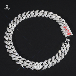 Collar de eslabones cubanos de moissanita VVS de corte brillante redondo de 22 mm, chapado en oro blanco sobre latón, estilo Iced Out, joyería <span class=keywords><strong>fina</strong></span> <span class=keywords><strong>para</strong></span> hombre, estilo Hip Hop - Product Image 2