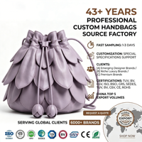 Tas Wanita Model Bucket Mewah Aksen Kelopak Bunga Musim Semi/Panas Warna Ungu Lavender Bahan Kulit Tali Serut Tahan Air Logo Kustom OEM ODM