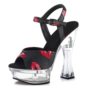 Sandali Estivi da Donna con Tacco Alto 14cm, Trasparenti, Fondo Spesso, Labbra Rosse, Piattaforma alla Moda, Punta Aperta, per Pole Dance - Product Image 2