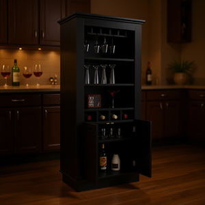 Elegante Mueble Bar Gale de Madera Negra, Diseño Moderno, Unidad de Almacenamiento Duradera para el Hogar con Estantes para Botellas y Vasos - Product Image 2