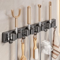Support mural robuste en acier inoxydable pour balai et serpillière, sans perçage, organisateur de salle de bain, clip de rangement, crochet de suspension