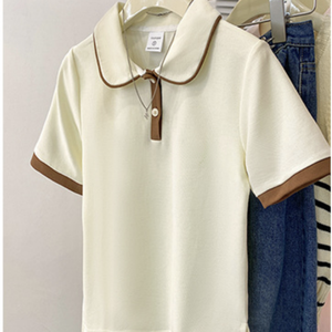 Polo de Punto Crema para Mujer, Manga Corta, Color Sólido, Transpirable, Largo Regular - Product Image 2