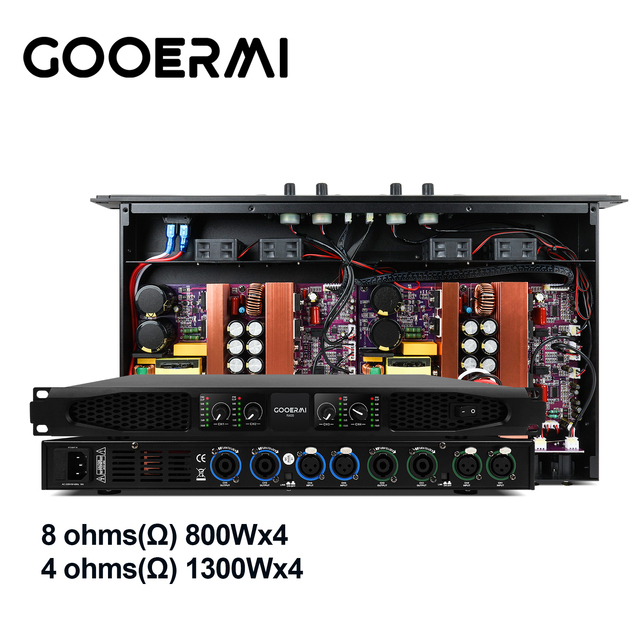 Gooermi R400 Class D Digital 4 Channel 1U Audio Power Amplifier 800W Home Karaoke KTV Sound System