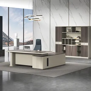 호화스러운 백색 두목 매니저 사무실 테이블 회사 본사 가구 고정되는 컴퓨터 내각을 가진 작동 MDF 사무실 책상