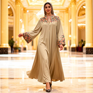 LEDUO Elegant Abaya <b>for</b> Women Modest Muslim <b>Long</b> Sleeve Maxi <b>Dress</b> with bloom Embroidery <b>for</b> <b>Eid</b> Party - Product Image 1