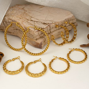 Gran oferta, pendientes de aro retorcidos con forma de orejas de <span class=keywords><strong>trigo</strong></span> para mujer y niña, pendiente Vintage texturizado de acero inoxidable, joyería chapada en oro de 18 quilates - Product Image 3