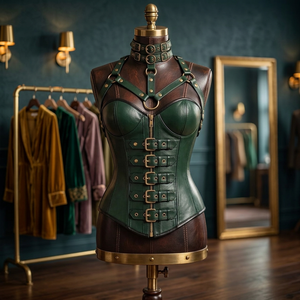 Corset en cuir Steampunk pour femme, style gothique vintage, avec lanières à boucles et design harnais par Maximize Wear - Product Image 2
