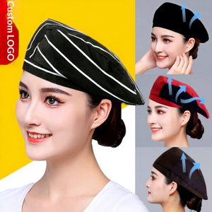 Chapeau de chef en sergé rayé en polyester, béret de <span class=keywords><strong>barman</strong></span> pour restaurant et bar, casquette unisexe - Product Image 2