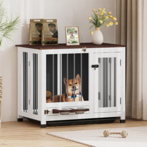 Blanc Rectangle Bois Plateau En Plastique Chien Chenil Caisse Meubles Cage avec Table Intérieur - Product Image 1