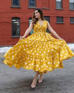 ชุดราตรีเรยอนพิมพ์ลายสำหรับผู้หญิงสไตล์ Kurtis มาใหม่ป้องกันริ้วรอยเทศกาลปาร์ตี้ปรับสีและขนาดได้ - Product Image 1