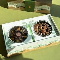 Boîtes cadeaux de luxe en bois pour chocolats et dattes, avec double pot en verre rond, pour mariage et Eid Mubarak