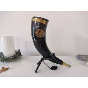 Corne à boire de Viking en verre SCI avec support en fer Meilleure qualité Corbeau de corbeau de Viking Corne à boire Pagan Norse Enactment Vikings - Product Image 2