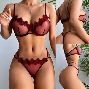 Iç çamaşırı erotik sutyen G-string setleri seksi ince örgü See Through kadın iç çamaşırı 2 parça dantel kadın seksi iç çamaşırı - Product Image 2