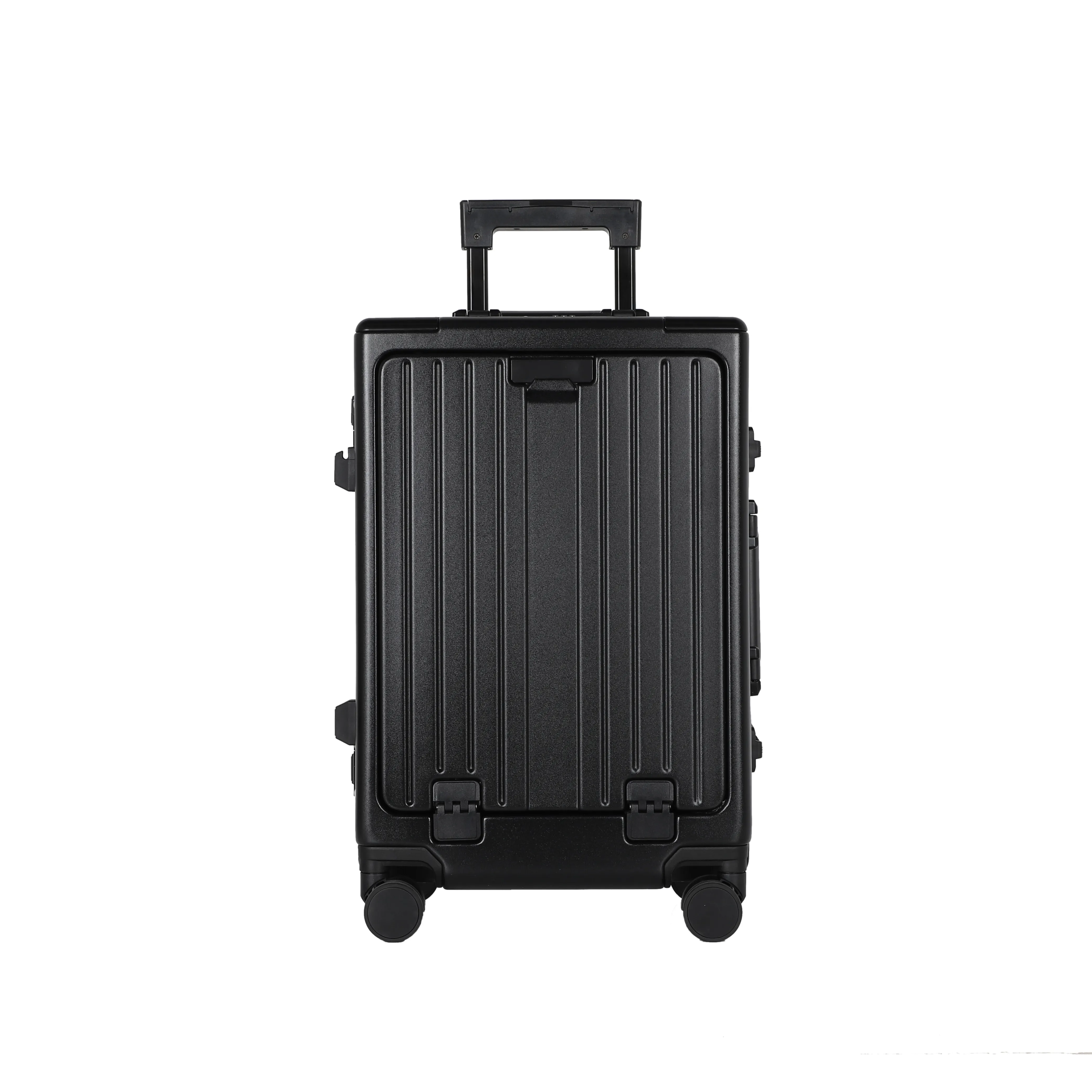 Valigia trolley in ABS per bagagli in alluminio con ruota silenziosa con porta usb portabicchieri anteriore aperto bagaglio da viaggio