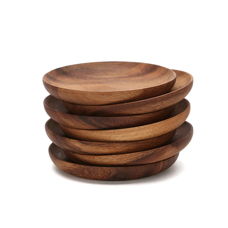 Eco Friendly Round Shape Retro Wood Serving Dishes Small Fruit Dishes Dinner Bread Dessert Wood Plates