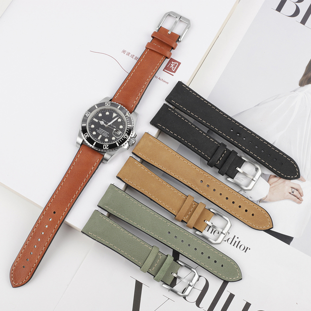 New Style 20mm 22mm Waterproof Genuine Cowhide Leather Watch Straps Silicone Quick Release 3-5mm Thickness Multi-color 120+75mm