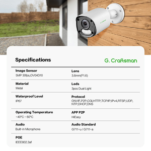 Caméra de sécurité IP GR-YUFD-M5V G.Craftsman OEM ODM 5MP à double éclairage, étanche IP67, type <span class=keywords><strong>bullet</strong></span>, pour usage extérieur, vision nocturne - Product Image 2