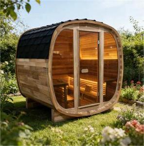 Canadian Red Cedar Barrel <b>Cube</b> Sauna Outdoor Wet Dry Sauna Room with LED <b>Lights</b> - Product Image 3