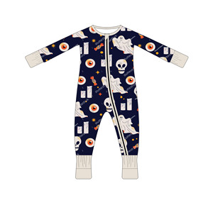 Pigiama per Neonati di Halloween con Stampa <span class=keywords><strong>Scheletro</strong></span> e Fantasma, Stile con Cerniera in Fibra di Bambù, Morbidi Polsini, Unisex - Product Image 1