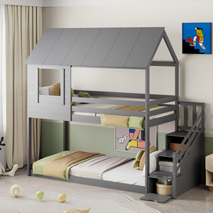 2025 Lit superposé en bois massif pour enfants 90x200cm avec protection contre les chutes et lit mezzanine en échelle avec sommier à lattes - Product Image 1