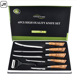 Juego de <span class=keywords><strong>Cuchillos</strong></span> de Cocina Profesionales de 6 Piezas, Ambidiestros, Acabado Satinado, Mangos con Diseño de Madera, <span class=keywords><strong>Cuchillos</strong></span> de Chef de Acero Inoxidable, Venta al Por Mayor <span class=keywords><strong>Global</strong></span> - Product Image 1