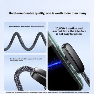 Câble de données tressé coudé 100W à charge rapide 6A compatible avec les appareils Android/Honor Type-C, prend en charge la charge Flash - Product Image 3