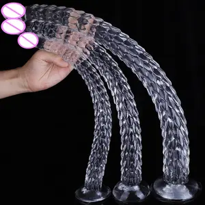 Adult fun anal whip crystal transparent super long anal tail anal plug for men and women Powerful suction cup dildo