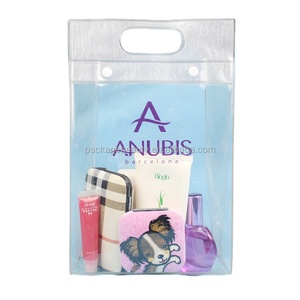 Bolsa de cosméticos con cremallera de plástico PVC, transparente, reciclable, con mango, promoción de lavado - Product Image 2