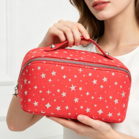 Trousse de Toilette Esthétique à Grande Ouverture pour Femme avec Imprimé Étoiles, Pochette Cosmétique Grande Capacité, Organisateur de Maquillage de Voyage avec Séparateur