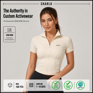 Camiseta Deportiva de Manga Corta con Cierre para Mujer, Marca Charlo, Ajustada, para Entrenamiento, Venta al Por Mayor, Certificación REACH y GCC - Product Image 1