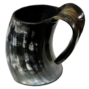 Mug à bière en corne naturelle écologique de luxe avec couvercle articulé, jetable pour les fêtes à domicile, les hôtels et les mariages - Product Image 1